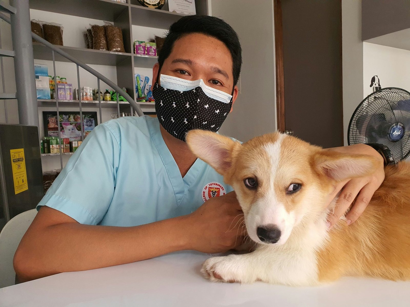 pet owner with dog at clinic